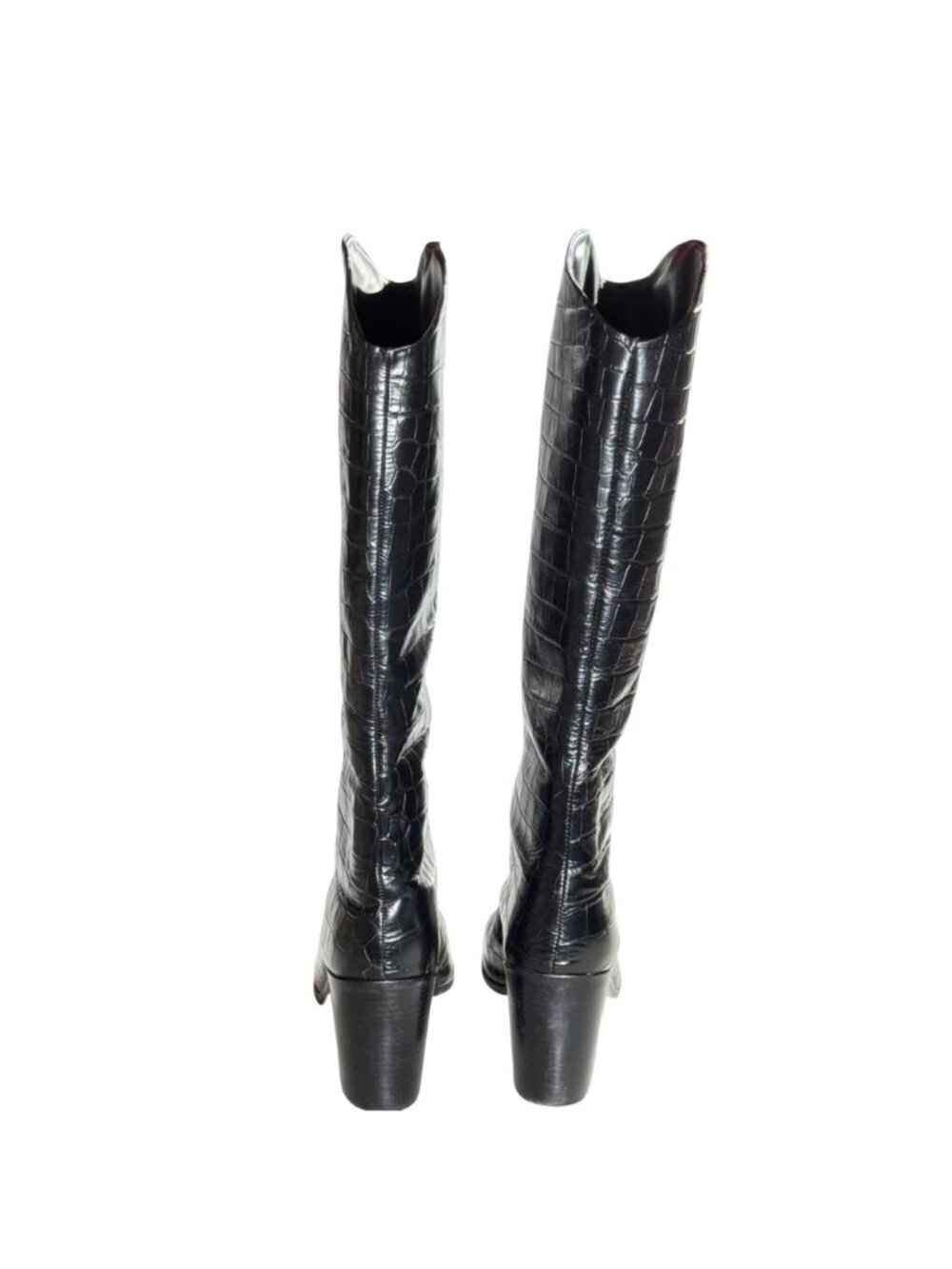 Schutz Mariana Black Crocodile-Embossed Leather Knee-High Black Boots 9.5B - Picture 7 of 14